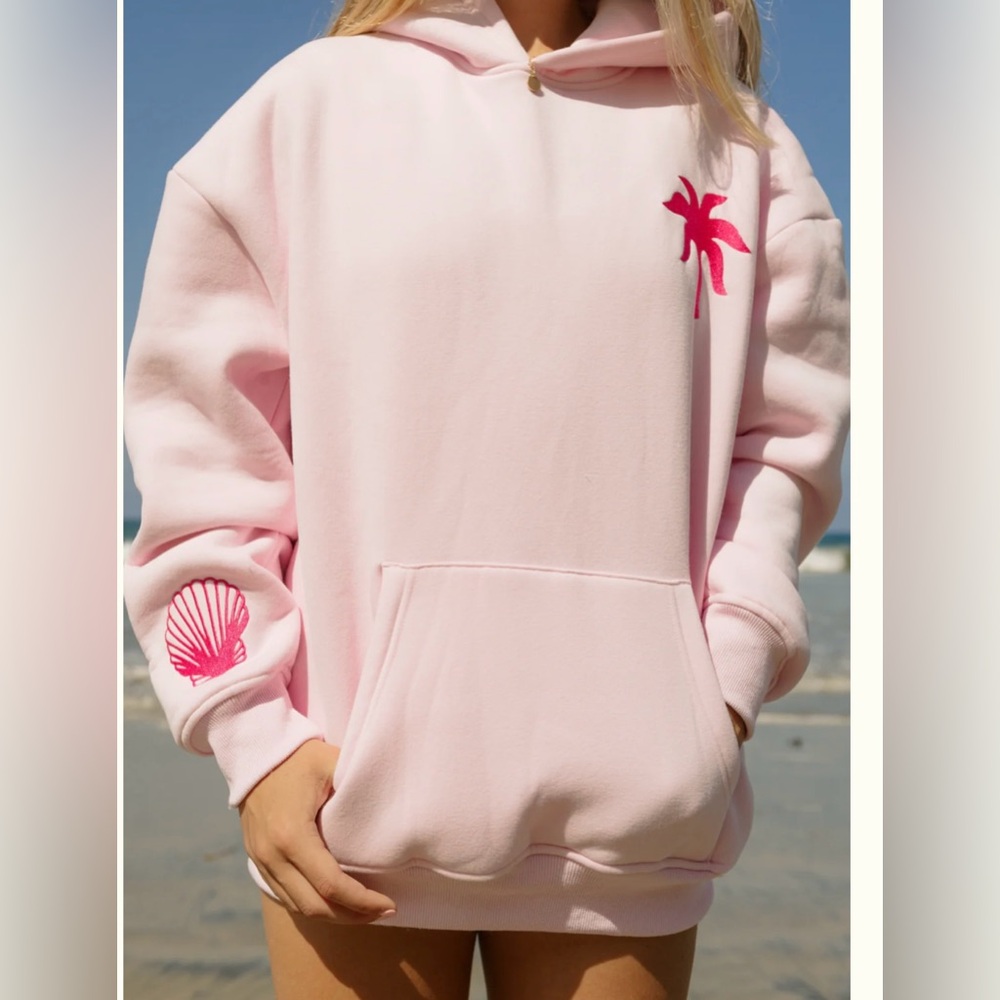 Women’s pink palm puff “Hawaii Hibiscus" Hoodie in Blush size small